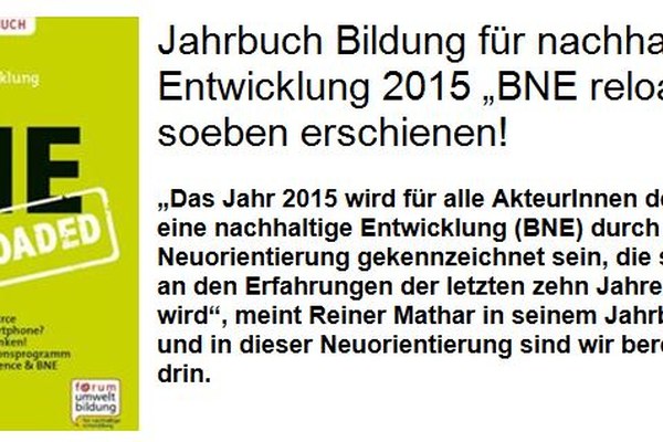 Jahrbuch Bildung für nachhaltige Entwicklung 2015 "BNE reloaded" soeben erschienen!